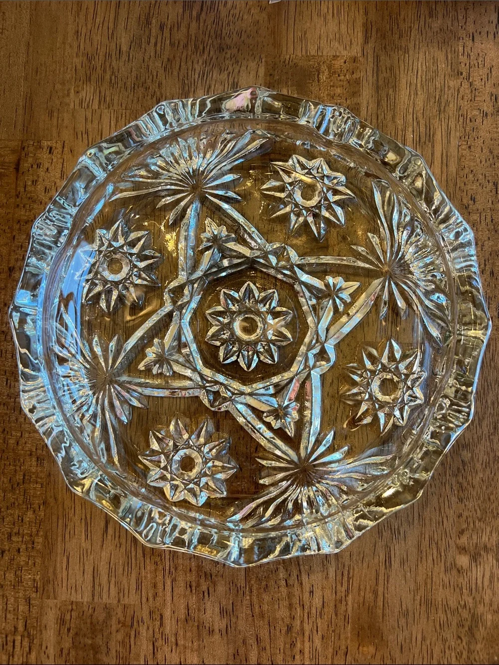 Vintage Anchor Hocking Star of David Clear Glass Ashtray Trinket Dish